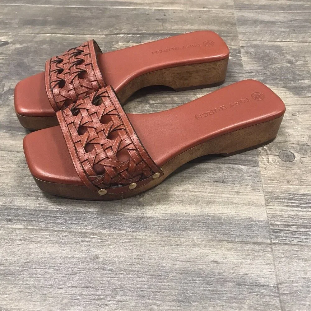 Tory Burch Basketweave Clog Women Size 8M 88748 Calf‎ Leather EUC